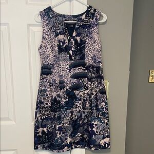 Maeve Elegant Navy and Cream Floral Mini Dress